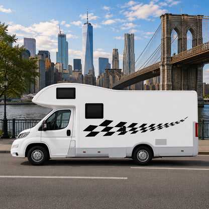 Fading Chequered Motorhome Graphics – Campervan Side Vinyl Decals