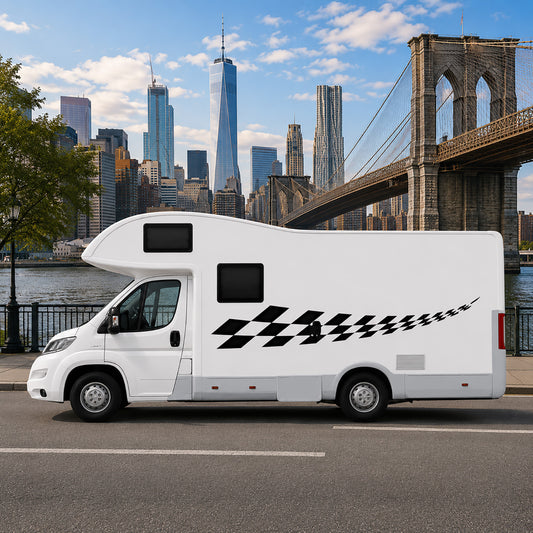 Fading Chequered Motorhome Graphics – Campervan Side Vinyl Decals