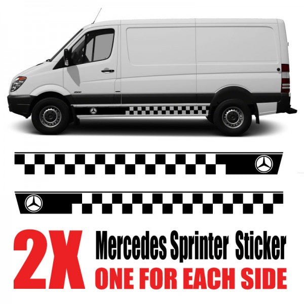 Image of a Mercedes Sprinter with door graphic vinyl stickers and decals