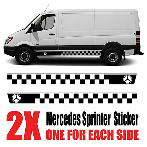 Mercedes Sprinter Chequered Flag Side Stripe ‚Äì Star Badge Van Decal