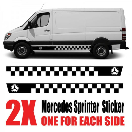 Image of a Mercedes Sprinter with door graphic vinyl stickers and decals