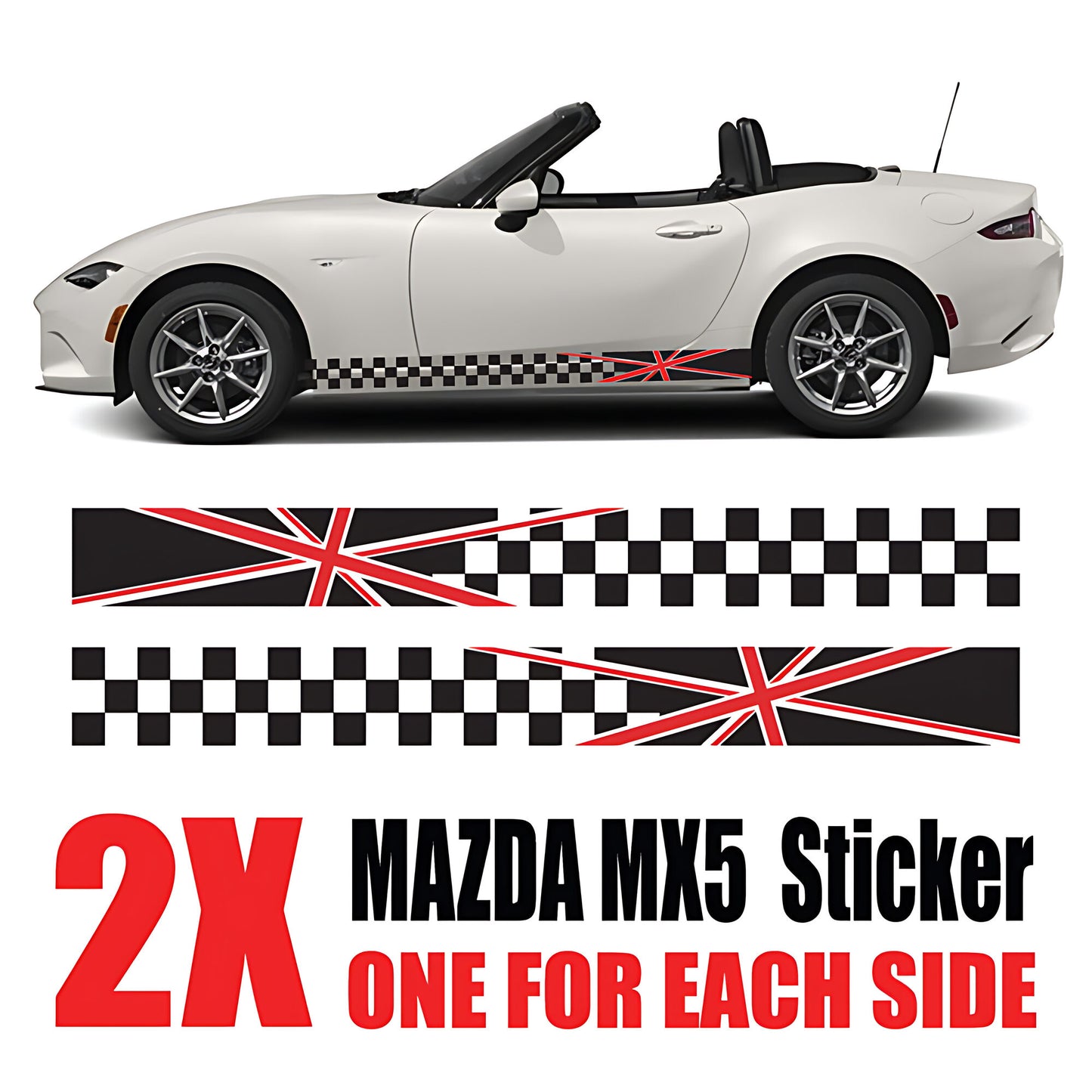Mazda MX-5 Union Jack Chequered Flag Side Stripe – Sports Car Decal