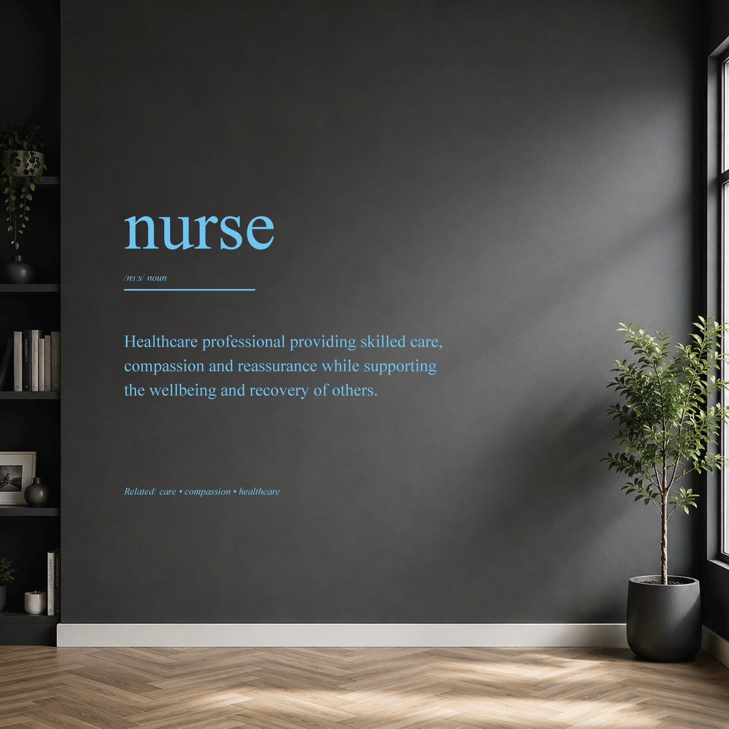 White nurse definition wall sticker on a dark modern wall.