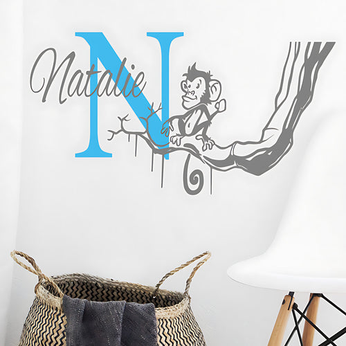 Personalised Monkey Branch Name Wall Sticker