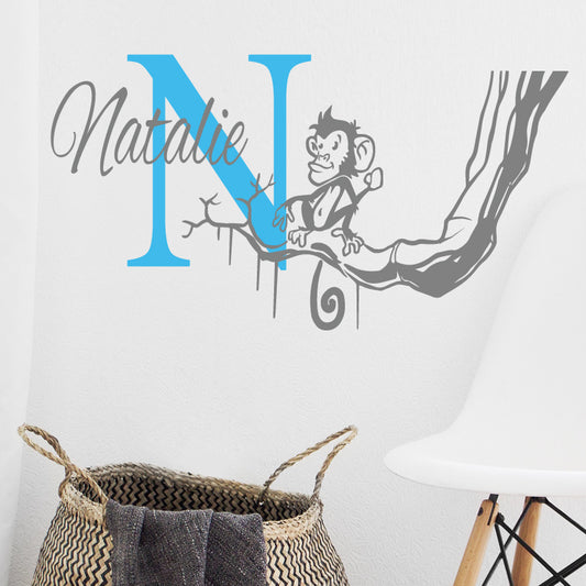 Personalised Monkey Branch Initial Name Wall Stickers & Decals