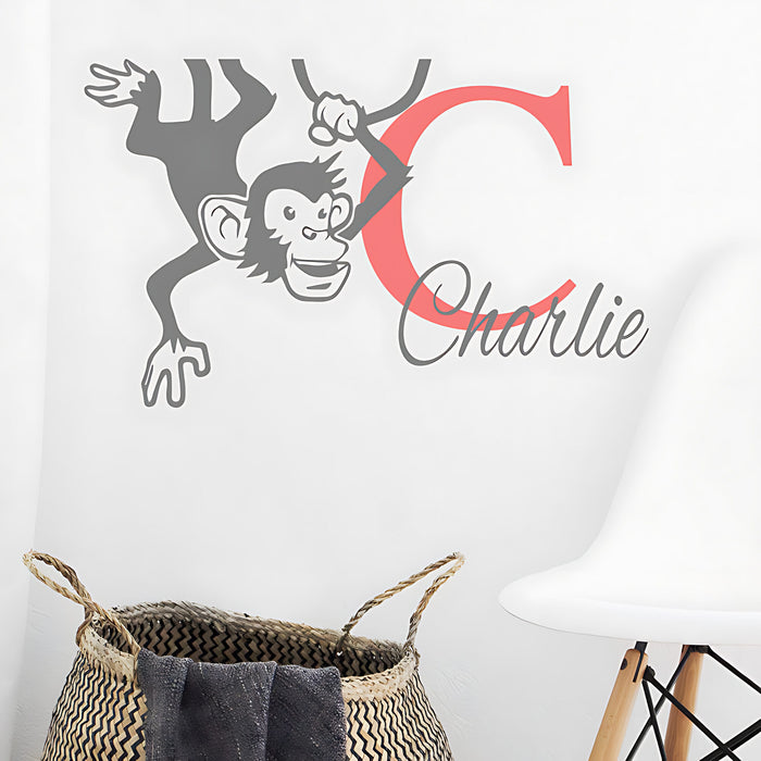 Personalised Hanging Monkey Name Wall Sticker