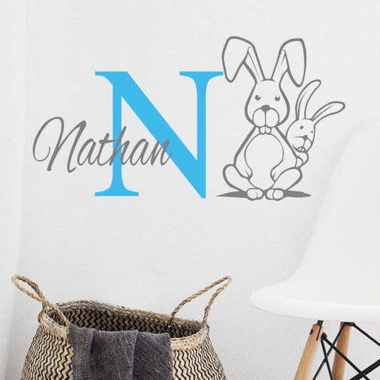 Personalised Bunny Rabbit Initial Name Wall Stickers & Decals