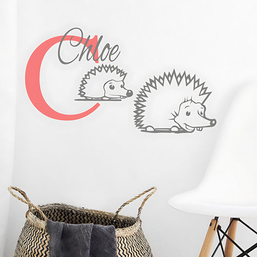 Personalised Hedgehog Initial Name Wall Stickers & Decals for Kids