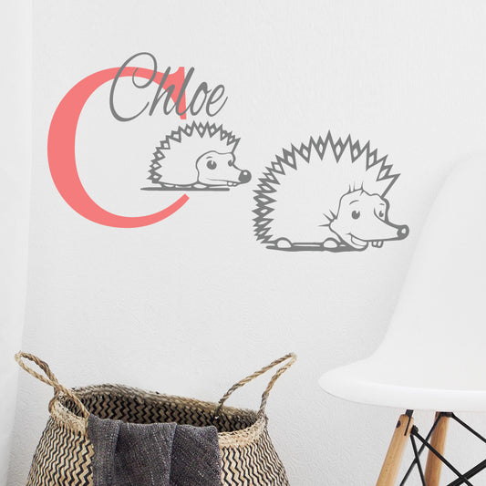 Personalised Hedgehog Initial Name Wall Stickers & Decals