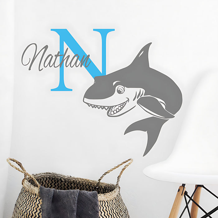 Personalised Shark Initial Name Wall Stickers & Decals for Kids