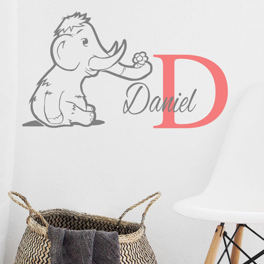Personalised Elephant Initial Name Wall Stickers & Decals
