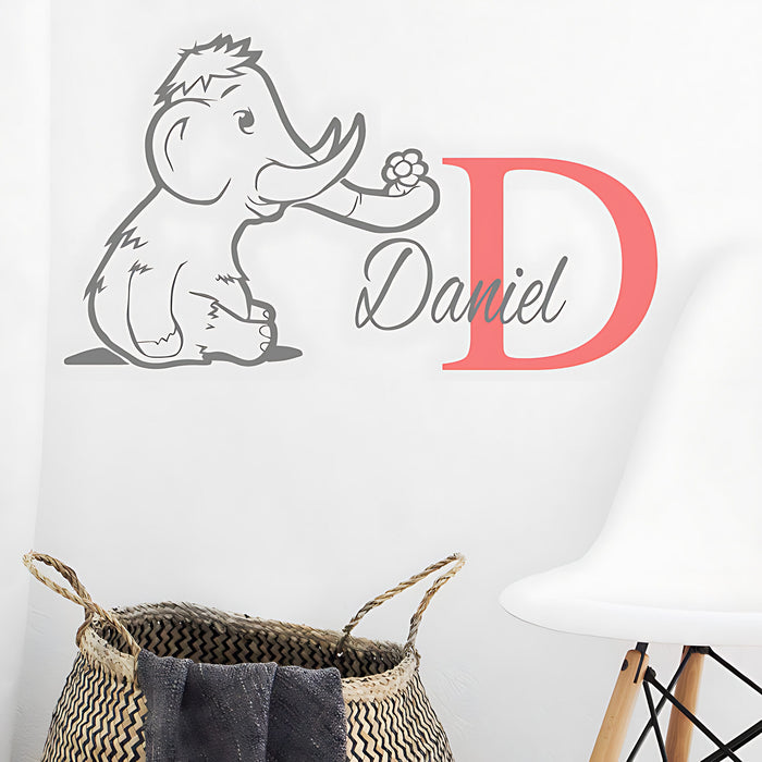Personalised Elephant Initial Name Wall Stickers & Decals for Kids