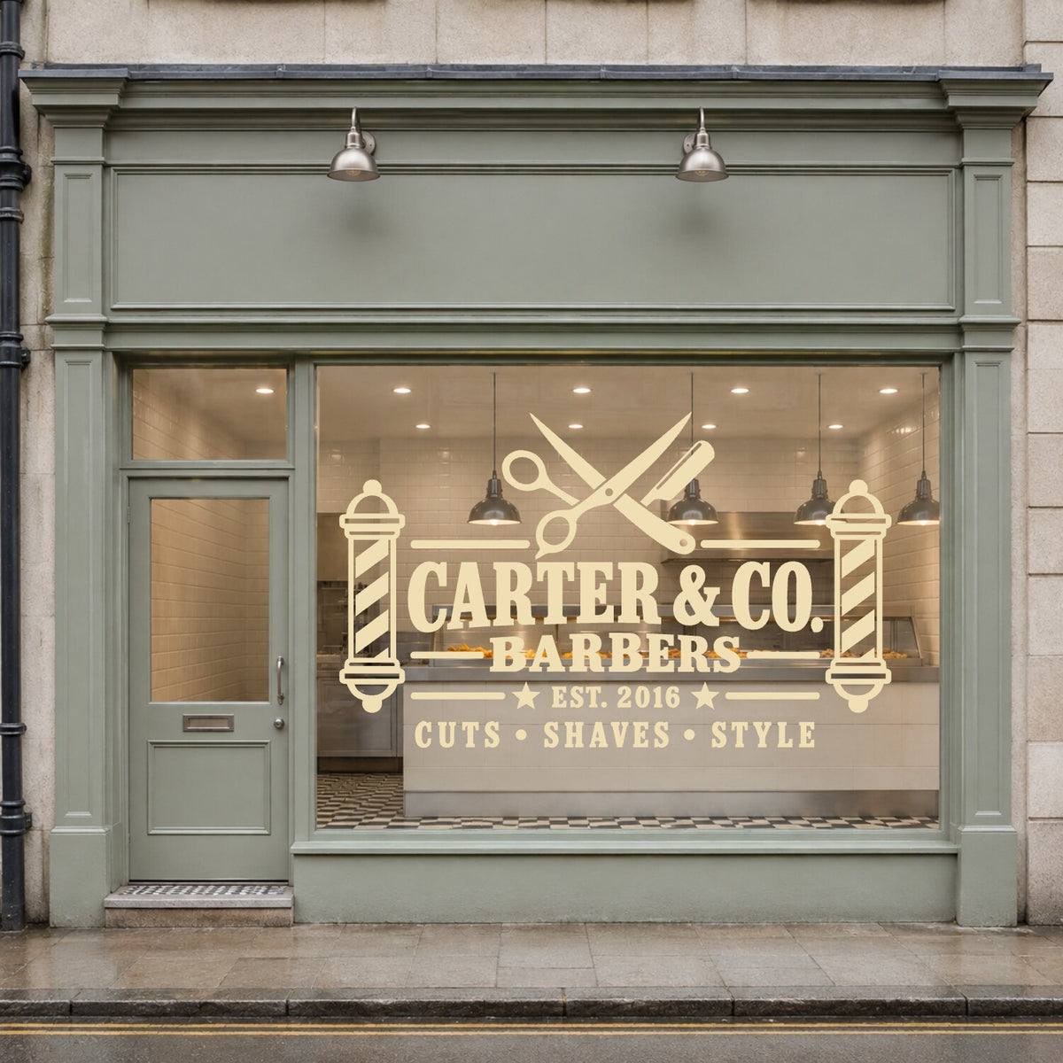 Personalised Barber Shop Sign Wall Sticker - Beige