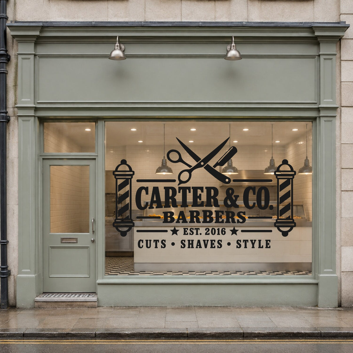 Personalised Barber Shop Sign Wall Sticker - Black