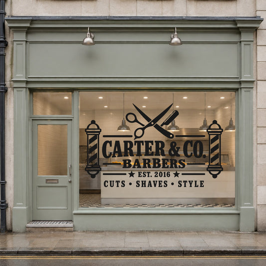 Personalised Barber Shop Sign Wall Sticker - Black