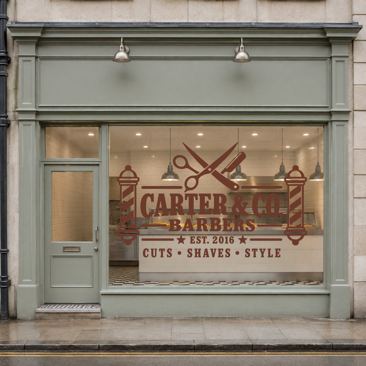 Personalised Barber Shop Sign Wall Sticker - Brown