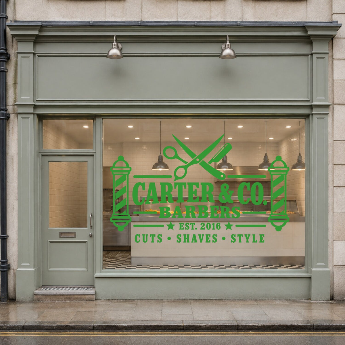 Personalised Barber Shop Sign Wall Sticker - Green