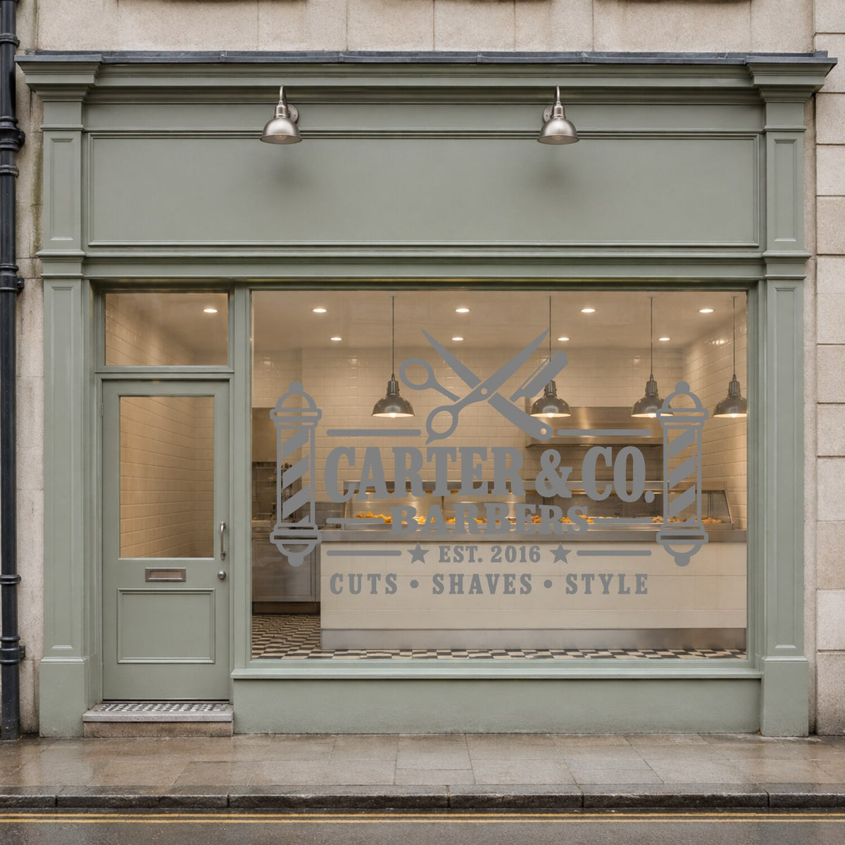 Personalised Barber Shop Sign Wall Sticker - Grey