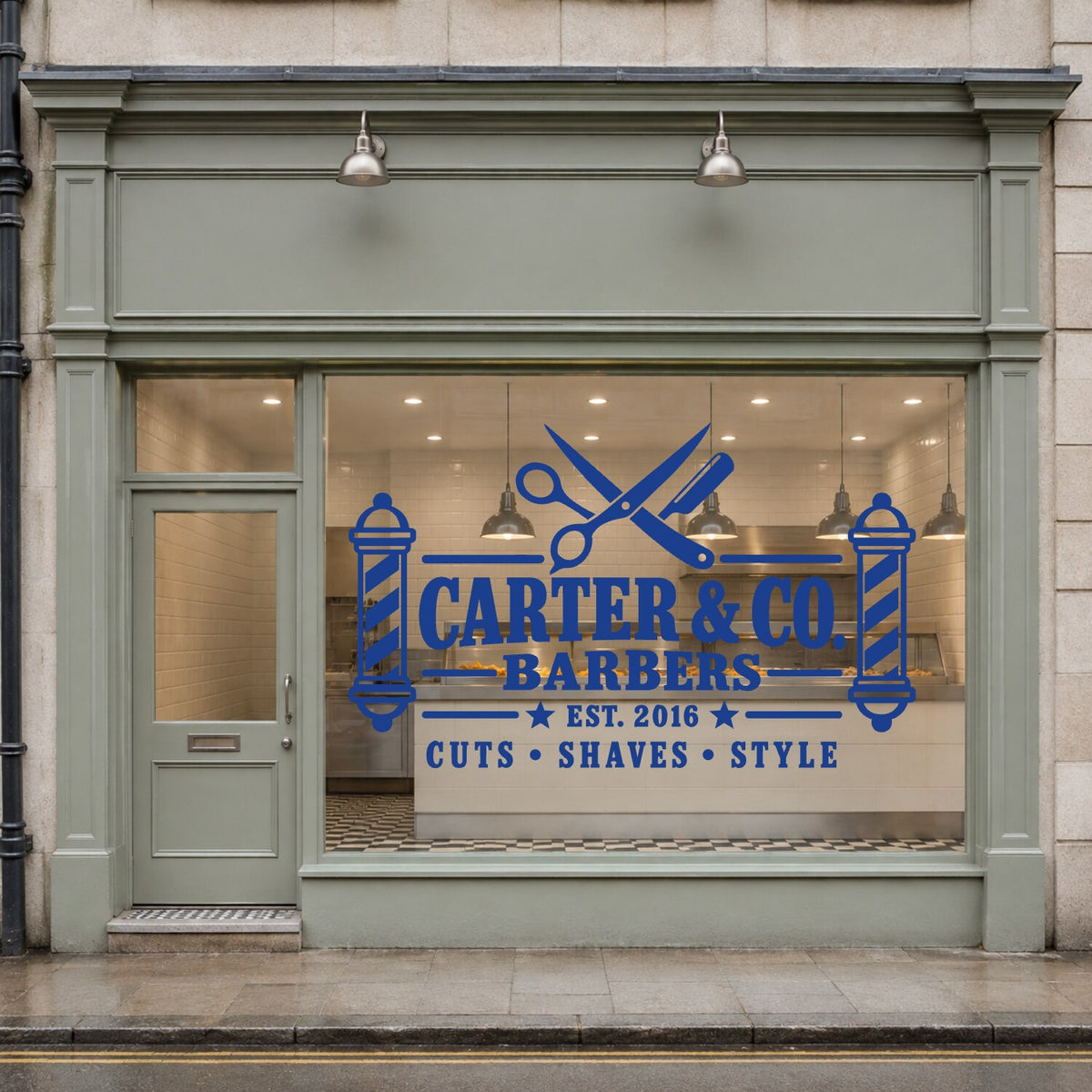 Personalised Barber Shop Sign Wall Sticker - Navy Blue