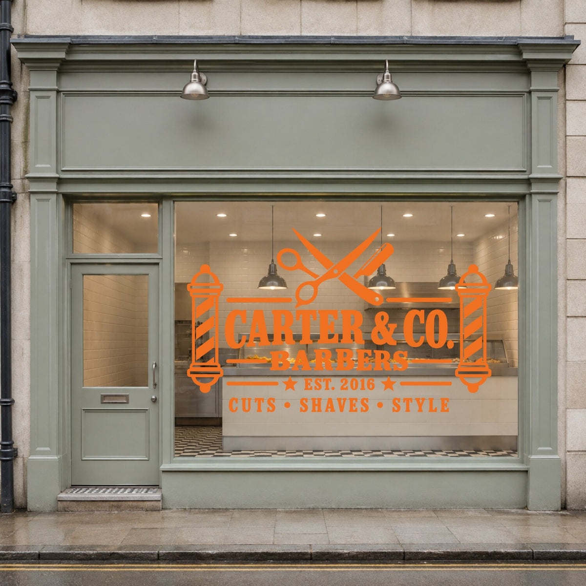 Personalised Barber Shop Sign Wall Sticker - Orange