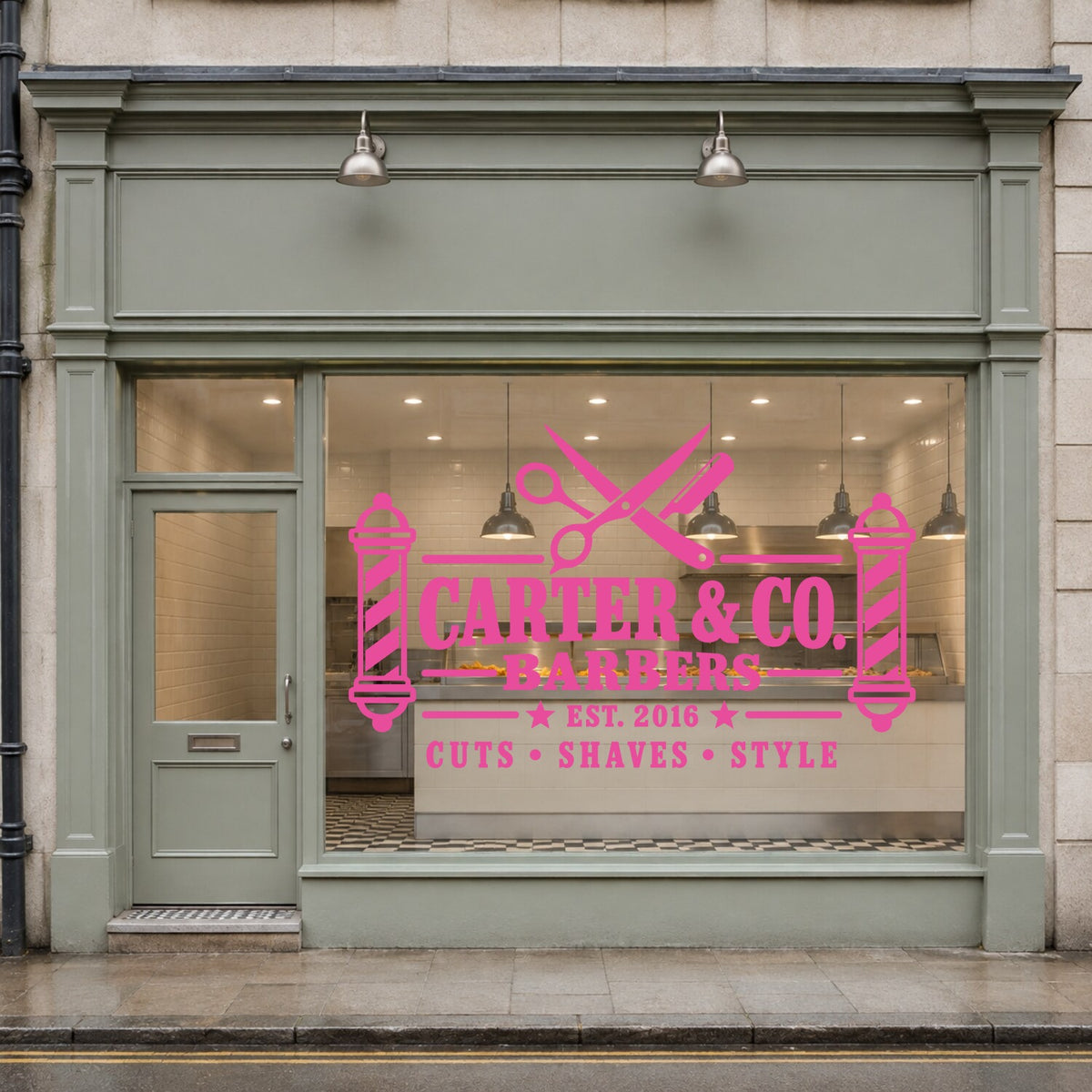 Personalised Barber Shop Sign Wall Sticker - Pink