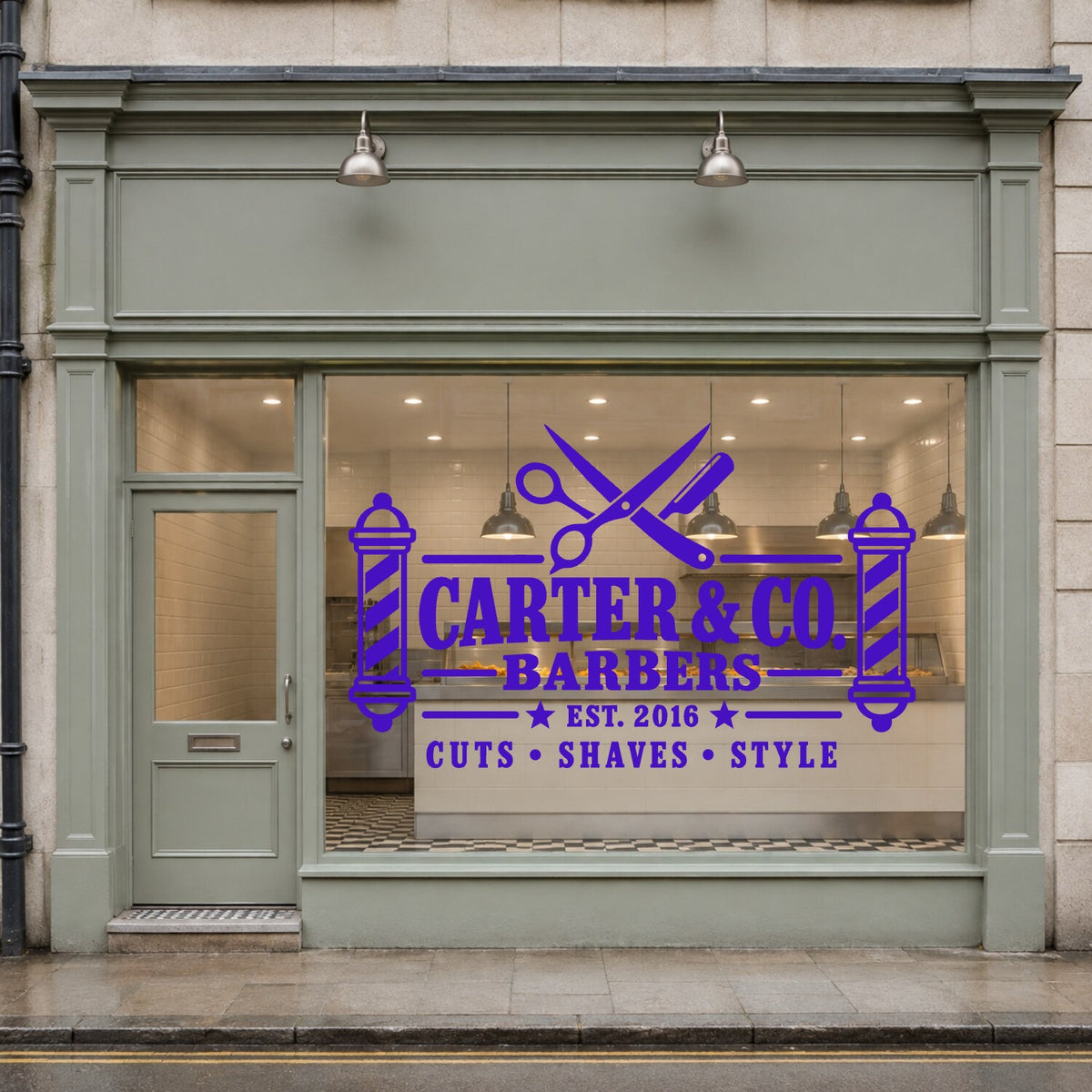 Personalised Barber Shop Sign Wall Sticker - Purple