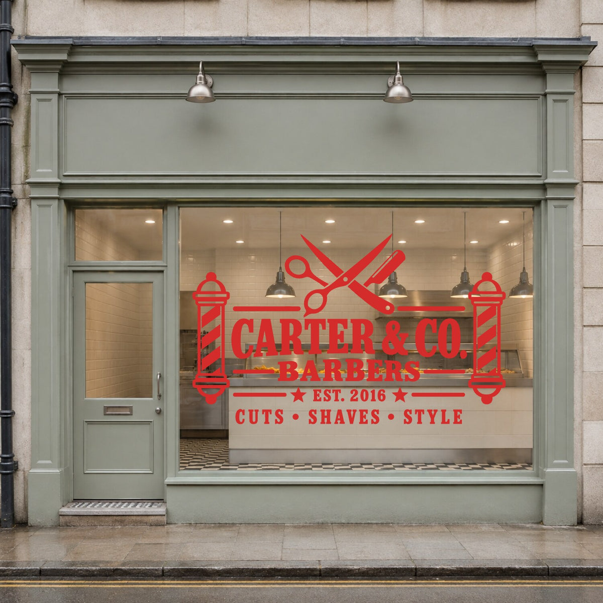 Personalised Barber Shop Sign Wall Sticker - Red