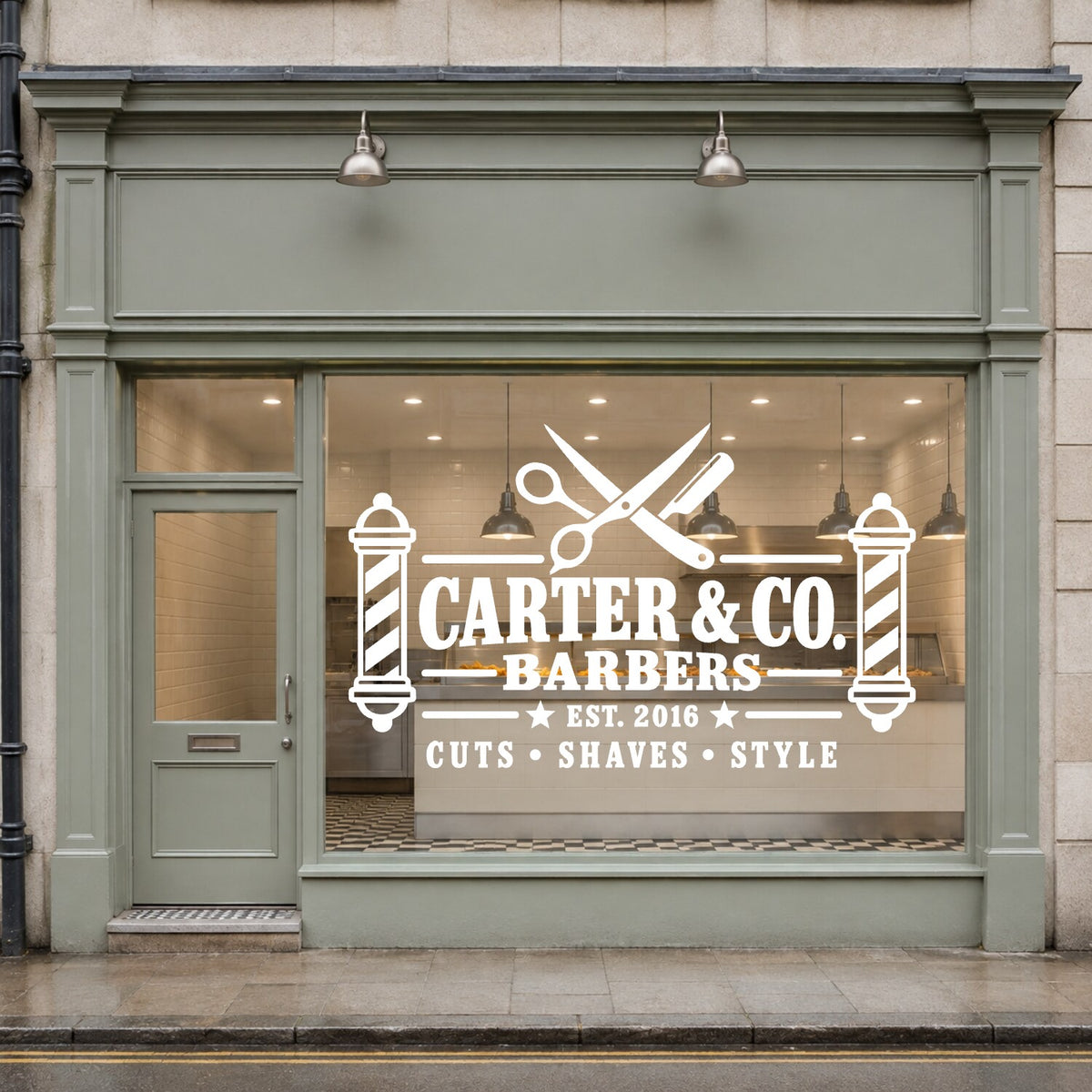 Personalised Barber Shop Sign Wall Sticker - White
