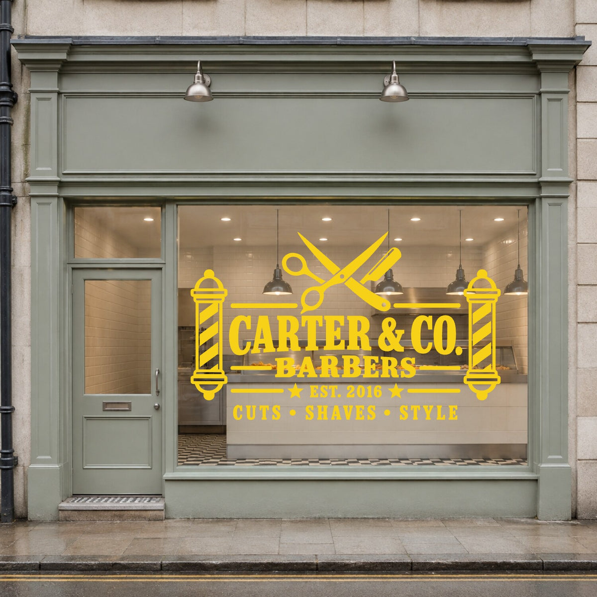 Personalised Barber Shop Sign Wall Sticker - Yellow