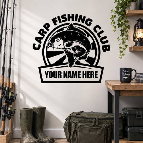 Personalised Carp Fishing Club Sticker & Custom Name Vinyl Decal