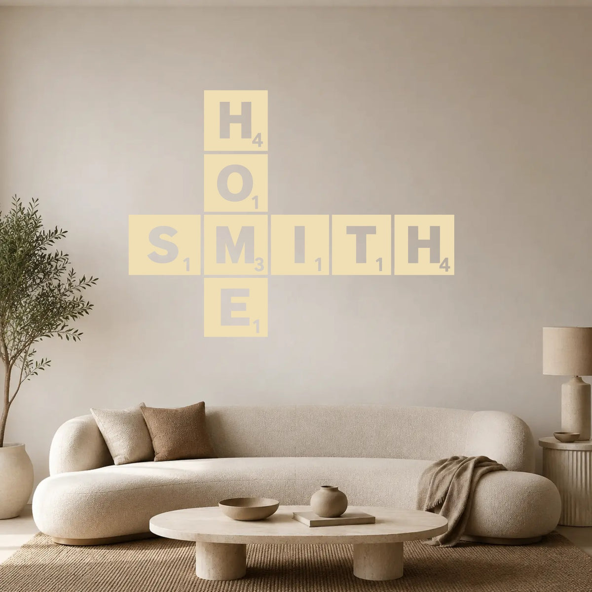 Personalised Scrabble Tile Wall Sticker – Dark Background Style - Beige