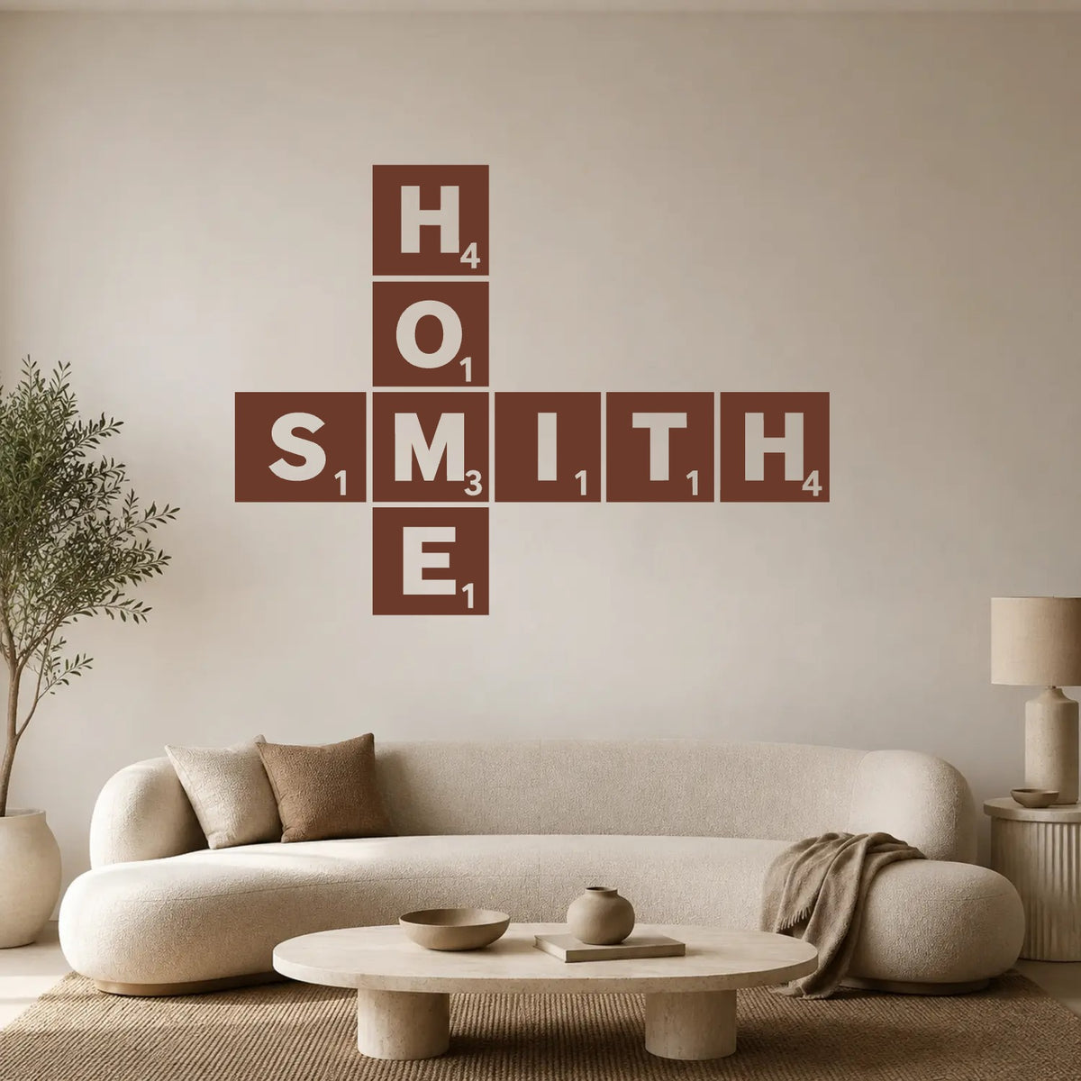 Personalised Scrabble Tile Wall Sticker – Dark Background Style - Brown
