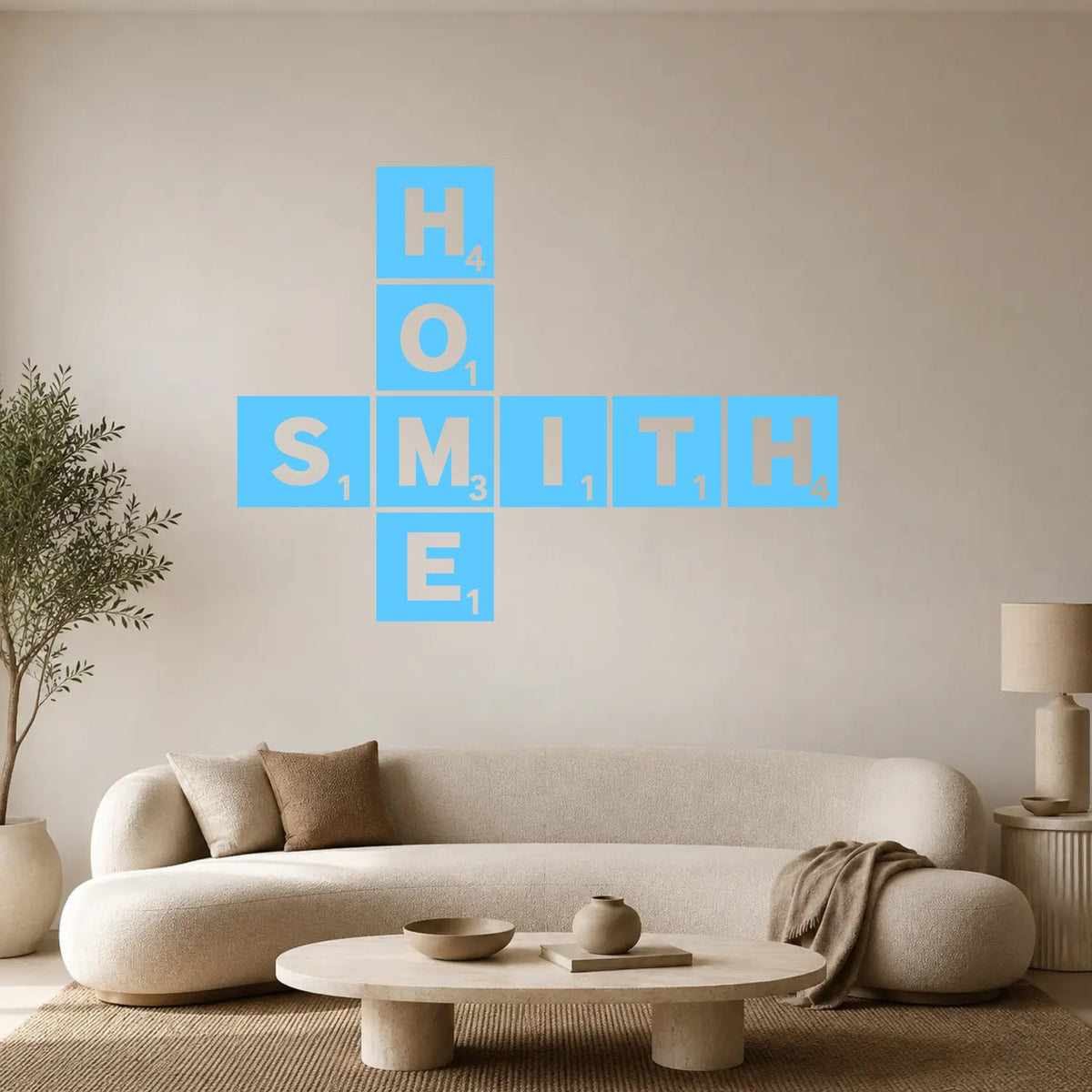 Personalised Scrabble Tile Wall Sticker – Dark Background Style - Light Blue