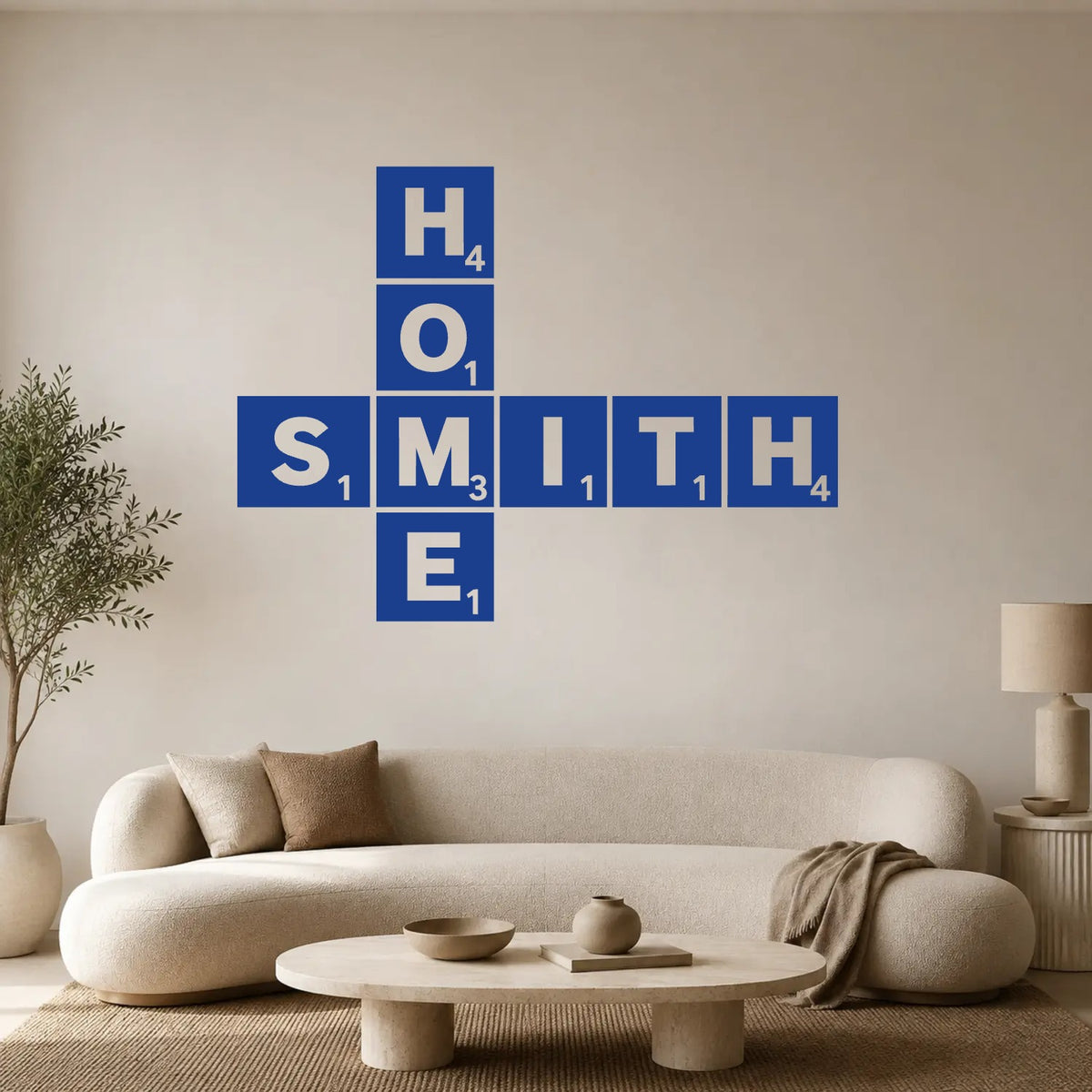 Personalised Scrabble Tile Wall Sticker – Dark Background Style - Navy Blue