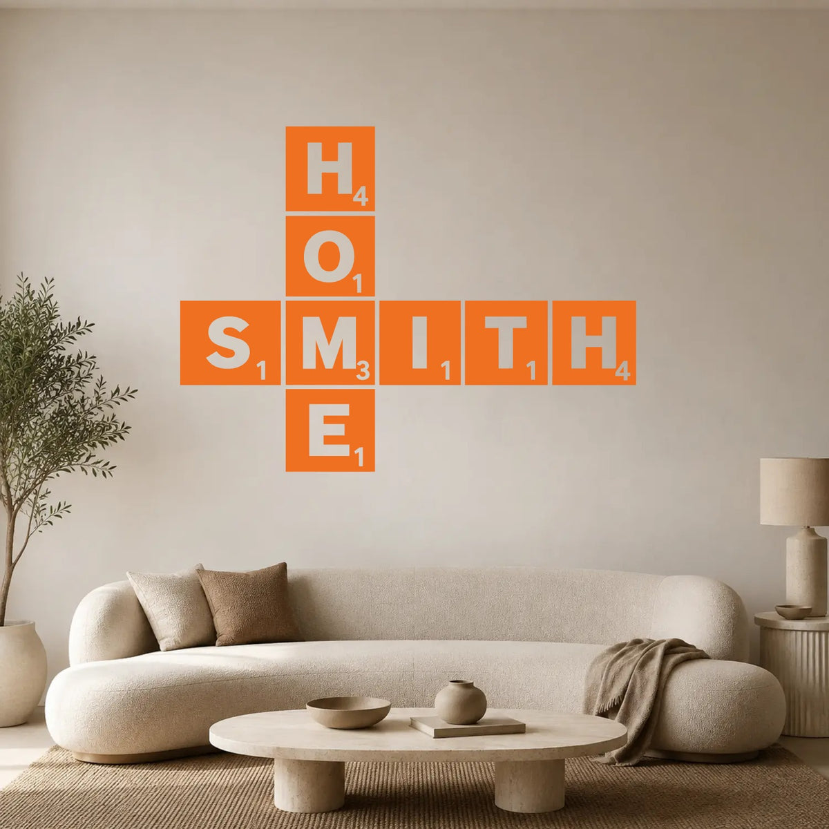 Personalised Scrabble Tile Wall Sticker – Dark Background Style - Orange