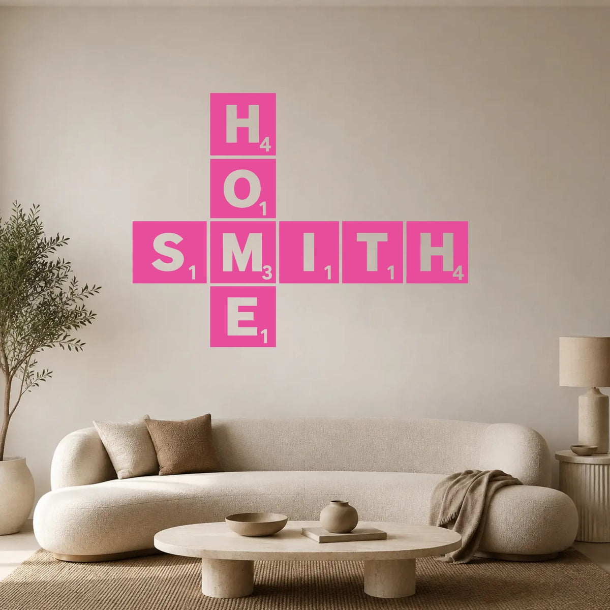 Personalised Scrabble Tile Wall Sticker – Dark Background Style - Pink