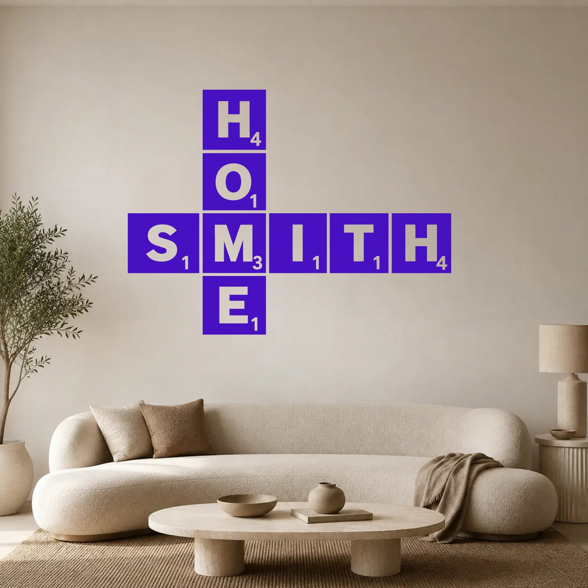 Personalised Scrabble Tile Wall Sticker – Dark Background Style - Purple