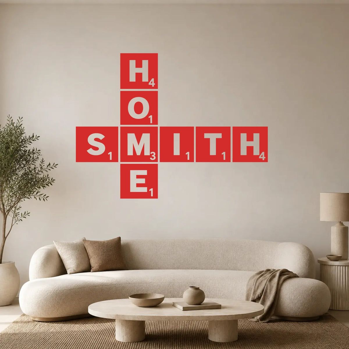 Personalised Scrabble Tile Wall Sticker – Dark Background Style - Red