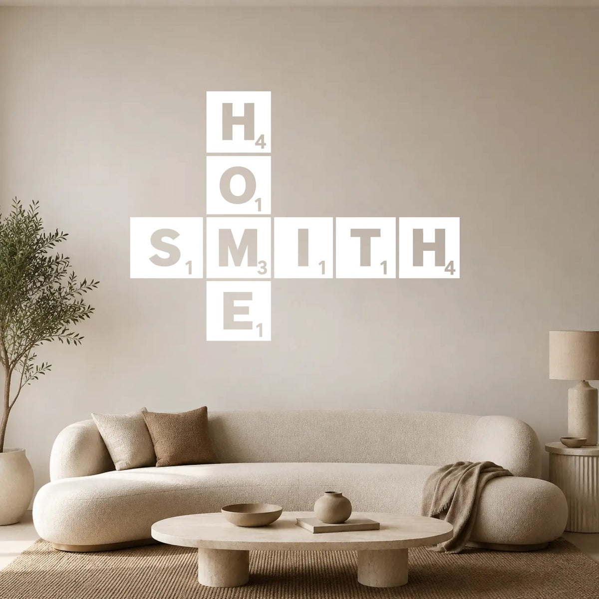Personalised Scrabble Tile Wall Sticker – Dark Background Style - White