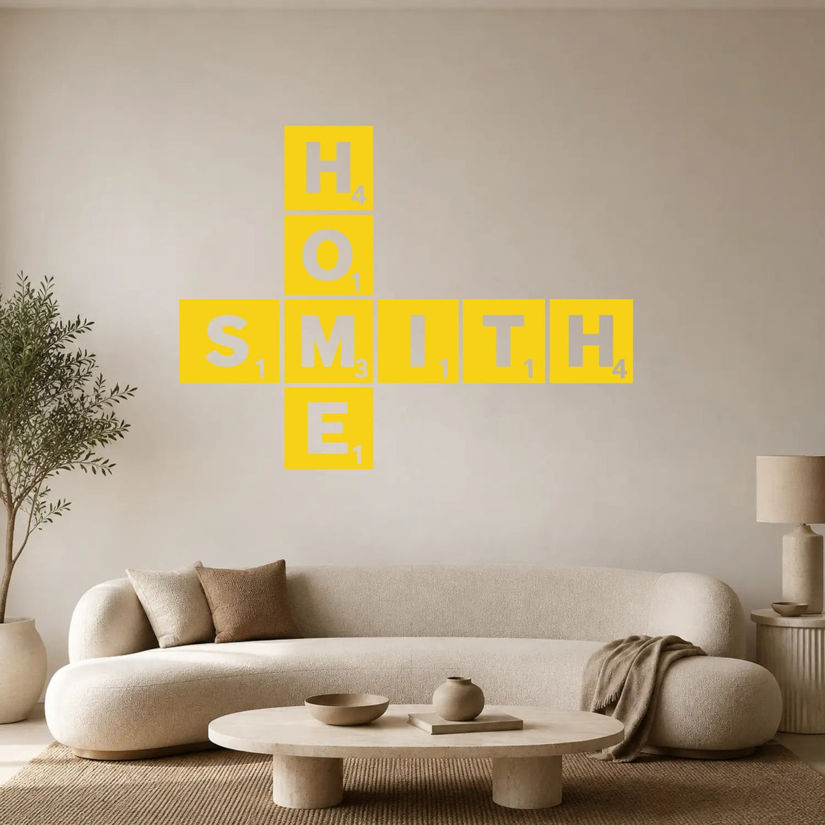 Personalised Scrabble Tile Wall Sticker – Dark Background Style - Yellow