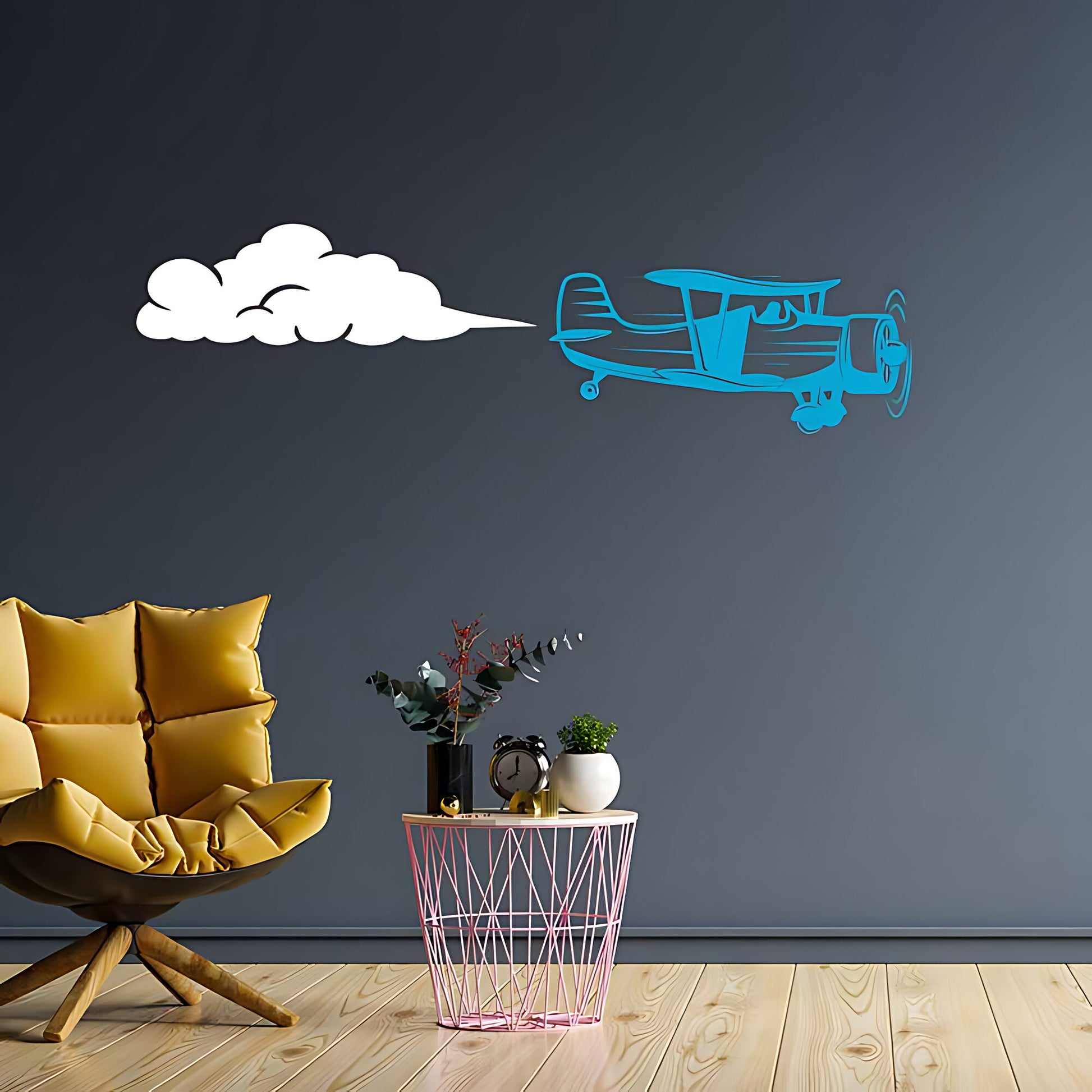 Vintage Biplane Wall Sticker - Plane Cloud Decal