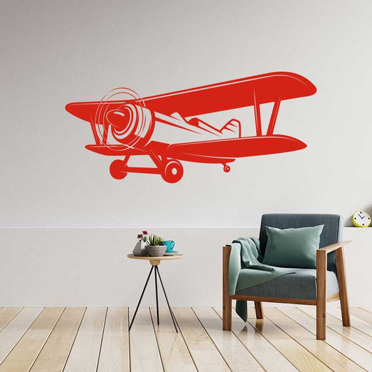 Classic Biplane Wall Sticker – Retro Aircraft Vinyl Wall Decal
