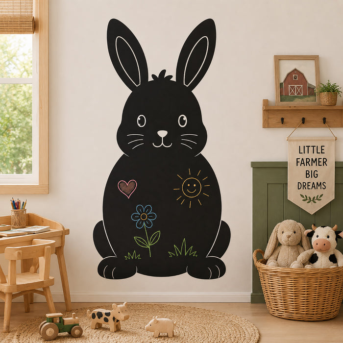 Rabbit chalkboard wall sticker with bunny blackboard decal in countryside nursery