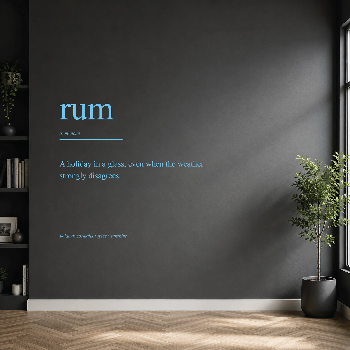 White rum dictionary definition wall sticker on a modern kitchen or home bar wall.