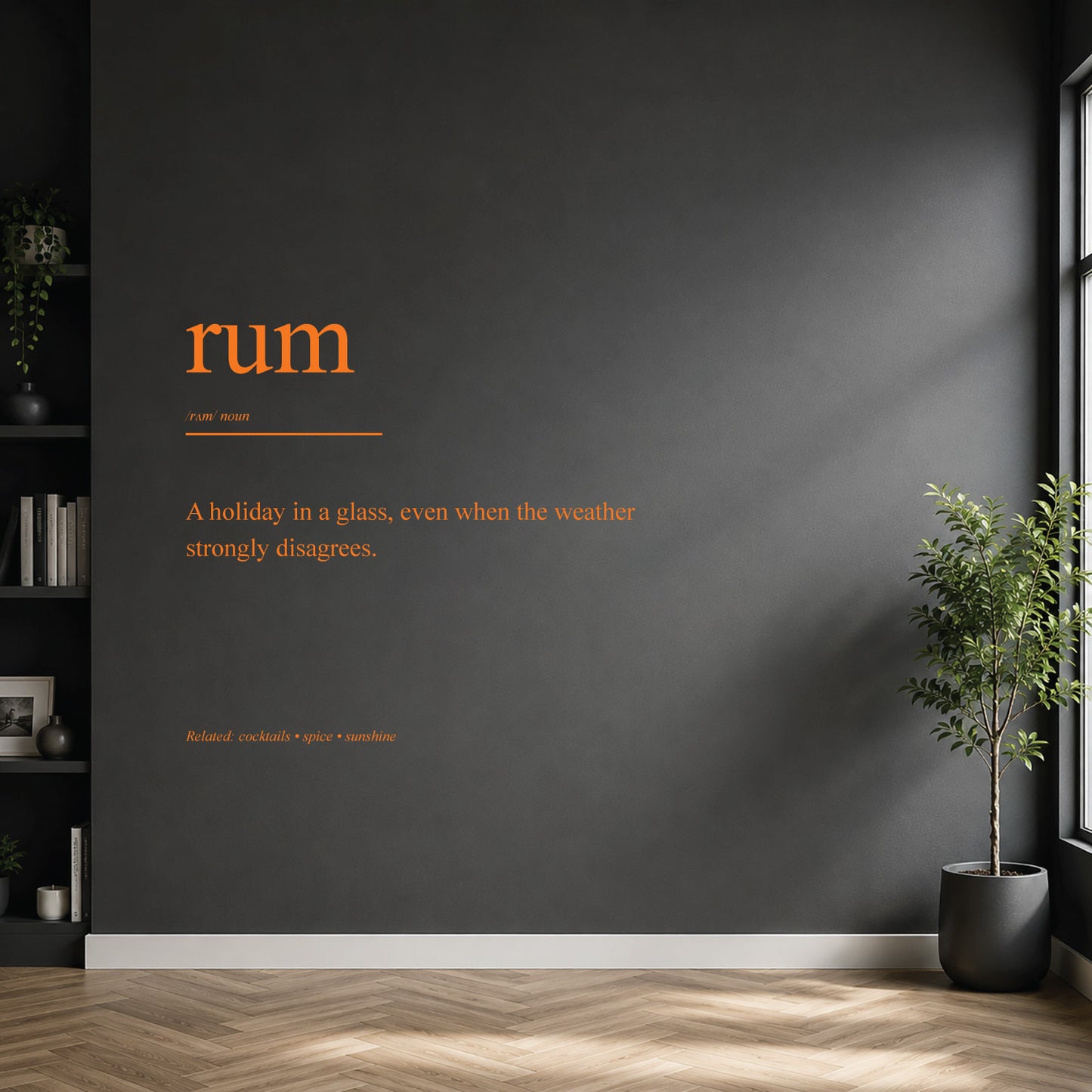 White rum dictionary definition wall sticker on a modern kitchen or home bar wall.