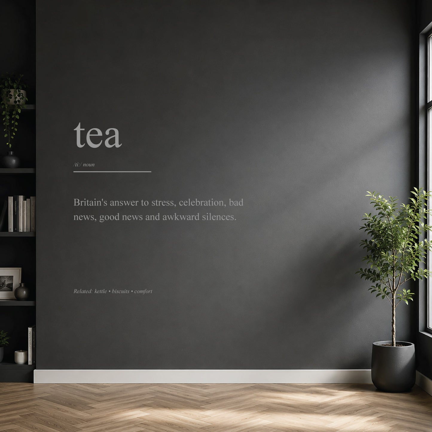 White tea dictionary definition wall sticker on a modern kitchen or home bar wall.
