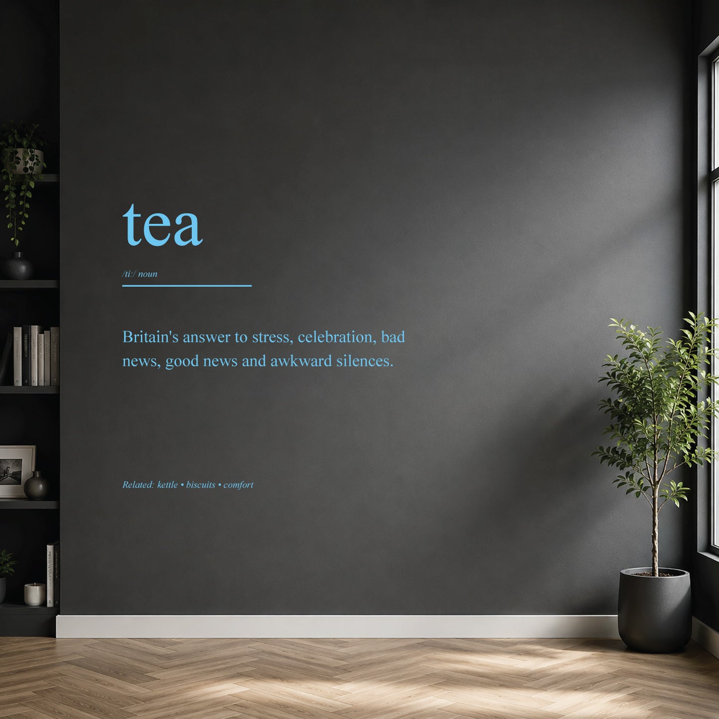 White tea dictionary definition wall sticker on a modern kitchen or home bar wall.