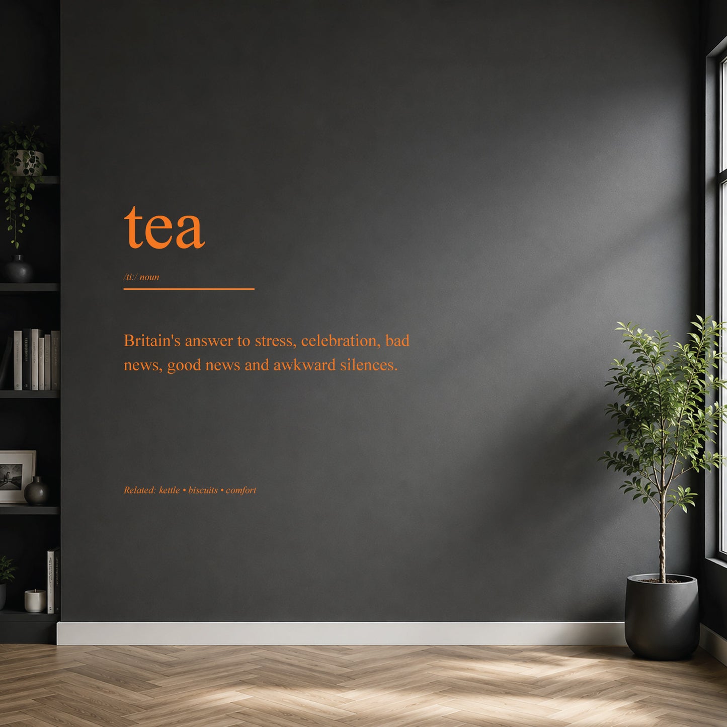 White tea dictionary definition wall sticker on a modern kitchen or home bar wall.