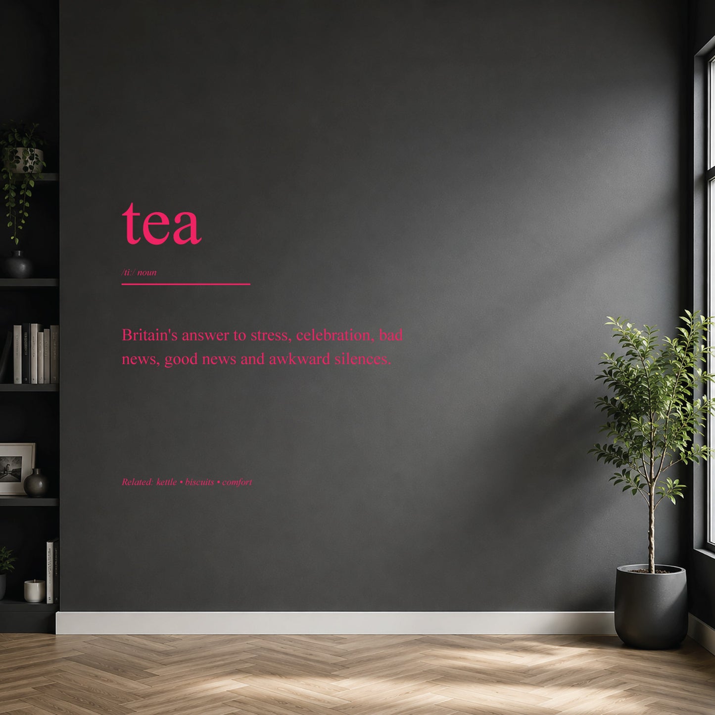 White tea dictionary definition wall sticker on a modern kitchen or home bar wall.