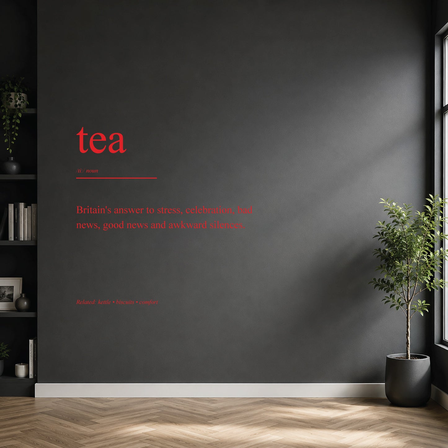 White tea dictionary definition wall sticker on a modern kitchen or home bar wall.